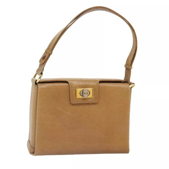 GUCCI Shoulder Bag Leather Beige Silver gold Auth 89604 - Picture 1 of 16